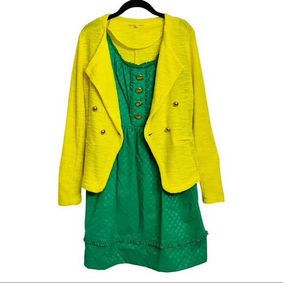 ❤️HP❤️ Maggie London Petite Emerald Green Dress with Gold Buttons - Fit & Flare - Picture 4 of 4